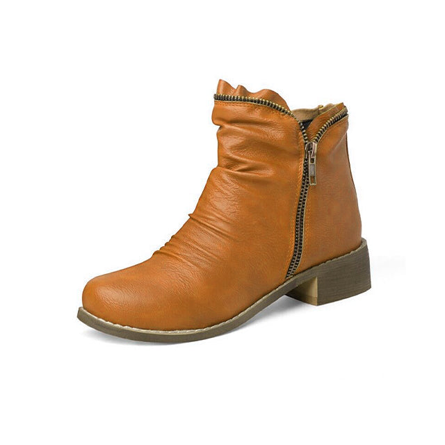 Low Heel Ankle Boots Side Zip Padded Insole